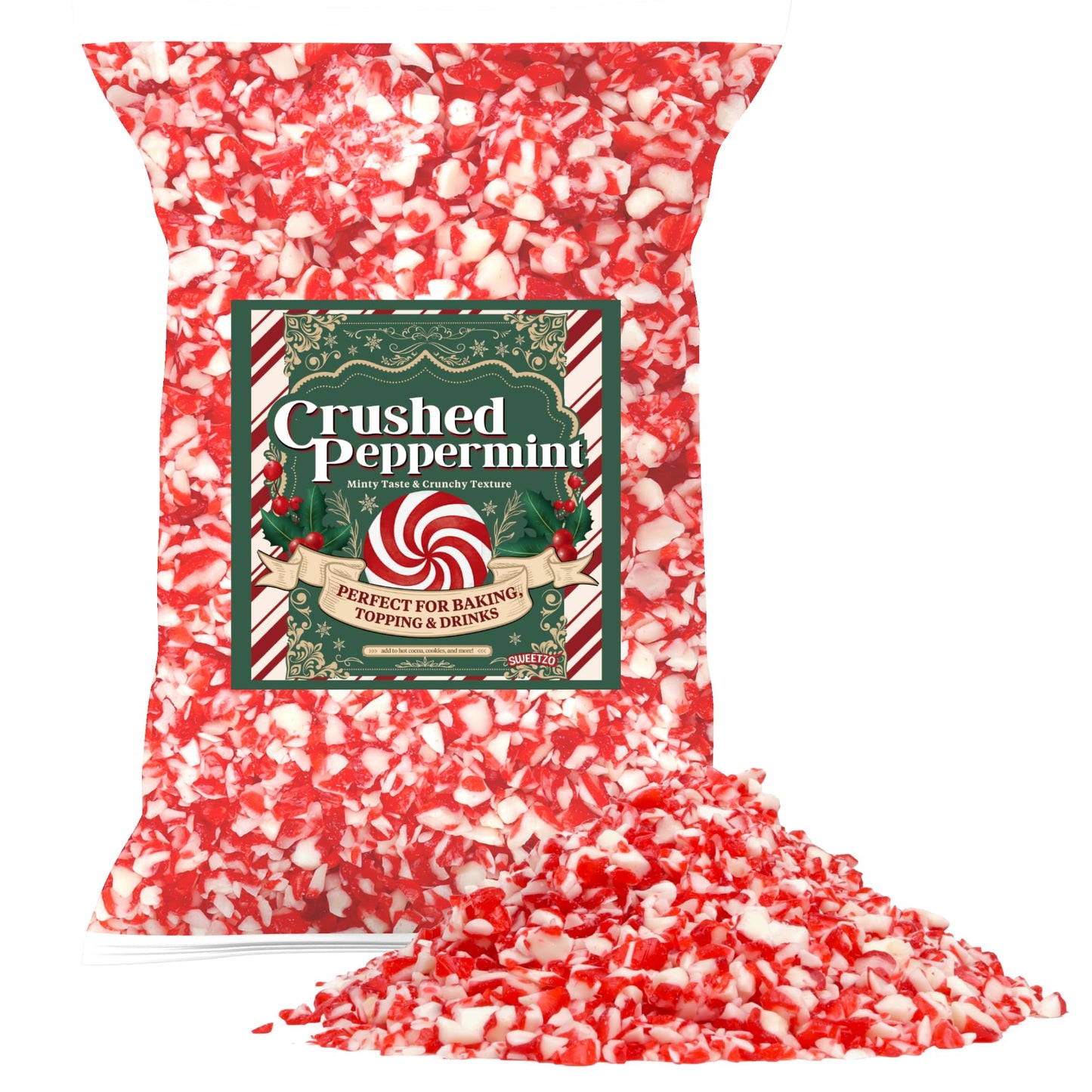 Crushed Peppermint Candy Pieces Red and White Classic Flavor Perfect Christmas Dessert and Drink Toppings Resealable Bag 12 Ounces