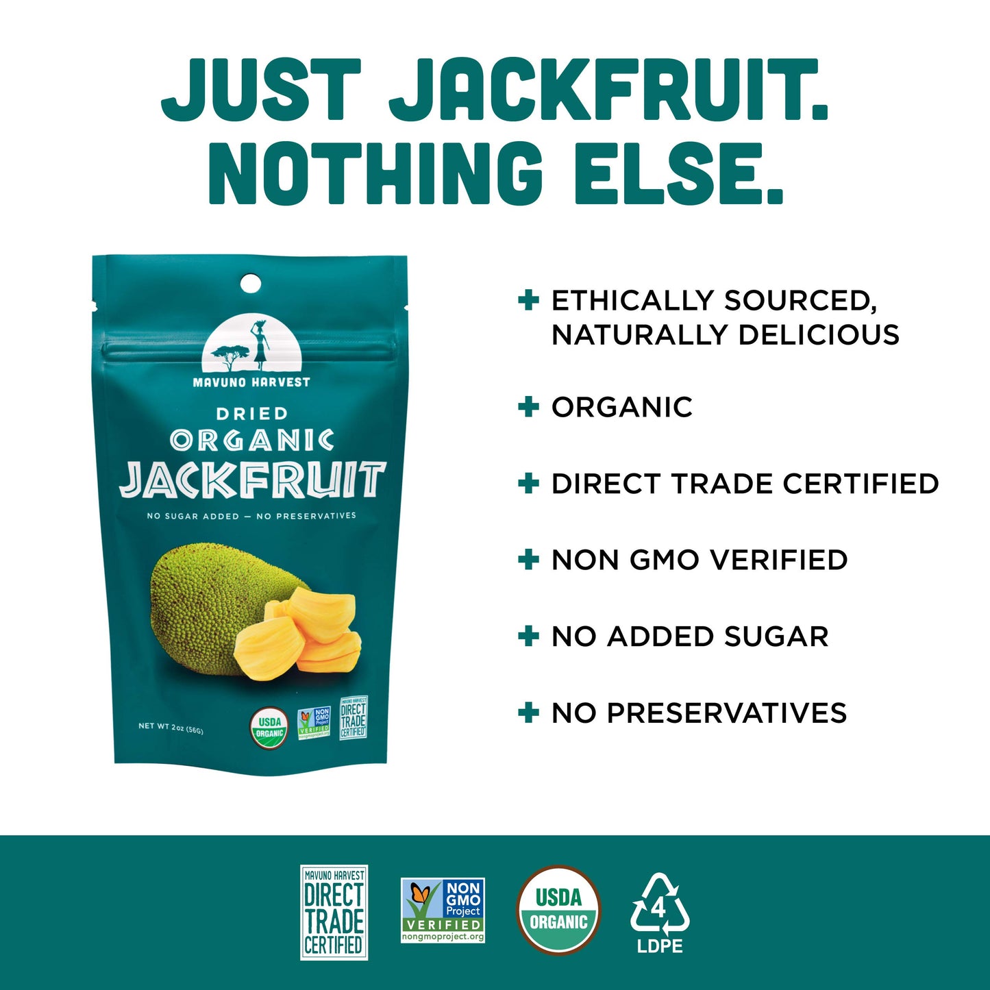 Mavuno Harvest Jackfruit Dried Fruit Snacks | Unsweetened Organic Dried Jackfruit Chips | Gluten Free Healthy Snacks For Kids And Adults | Vegan, Non Gmo, Direct Trade | 2 Ounce, Pack Of 3