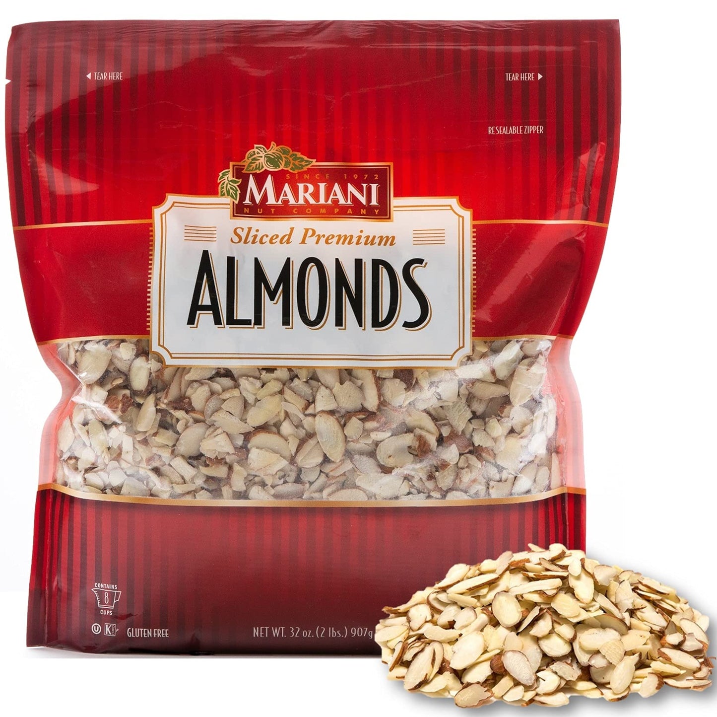 Mariani Nut - Sliced enhanced California Almonds - Gluten Free Kosher Certified - Stand Up 2lb Bag (Pack of 1)