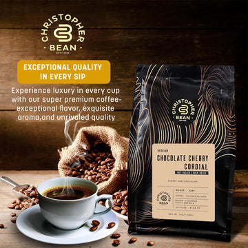 Christopher Bean Coffee - Chocolate Cherry Cordial Flavored Coffee, (Regular Ground) 100% Arabica, No Sugar, No Fats, Made With