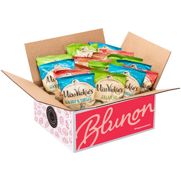 Blunon Miss Vickie Potato Chips Variety Pack - Kettle Cooked Bulk Assortment, 30 Count, 1.4 Ounce Each - Perfect Care Package Gift Box