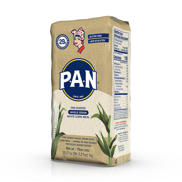 P.A.N. Whole Grain White Corn Meal - Pre-Cooked Gluten Free And Kosher Flour For Arepas (2.2 Lb/Pack Of 4)