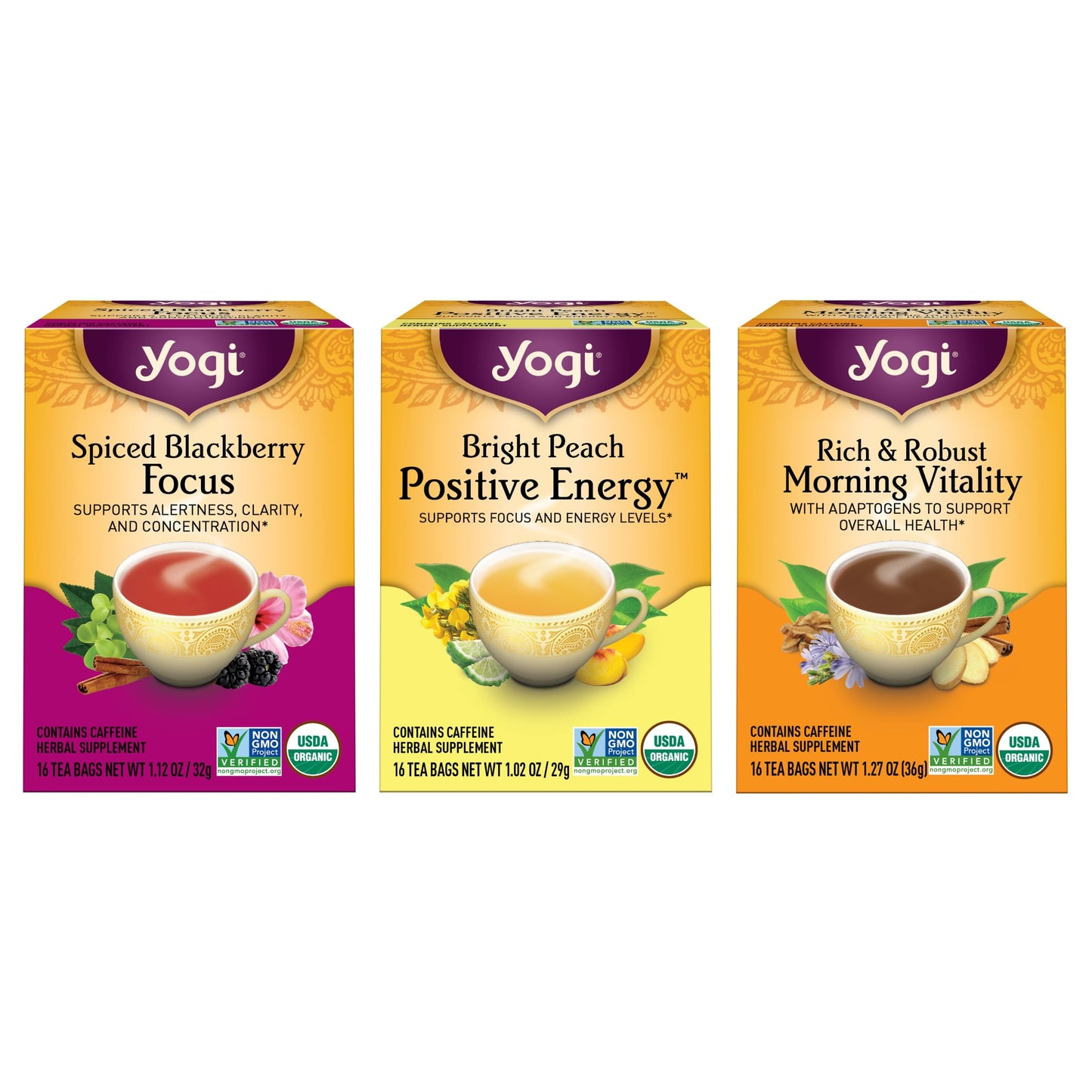 Yogi Tea - Morning Energy Variety Pack (3 Pack) Includes Peach Bergamot Bright Day, Rich And Robust Morning Vitality, Spiced Bla