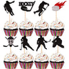 24 Pcs Hockey Cupcake Toppers Black Glitter Hockey Players Cupcake Picks Ice Hockey Sports Theme Baby Shower Kids Boys Girls Bir