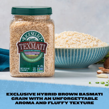 RiceSelect Texmati Brown Rice, Whole-Grain Basmati Rice, Premium Gluten-Free Rice, Non-GMO, Star-K Kosher, 32-Ounce Jar