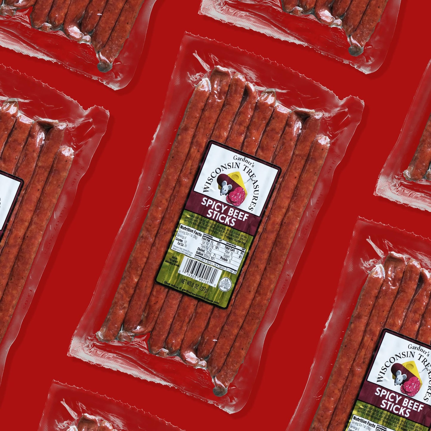 Gardners Wisconsin Cheese, Meat Sticks (1 Ounce Sticks, Pack of 8) - Spicy Beef Flavor, Low Carb Snack, Does Not Require Refrig