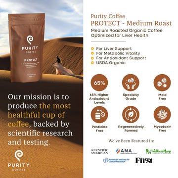 Purity Coffee PROTECT Highest Antioxidant Light-Medium Roast - USDA Certified Organic Specialty Grade Arabica Whole Bean Coffee