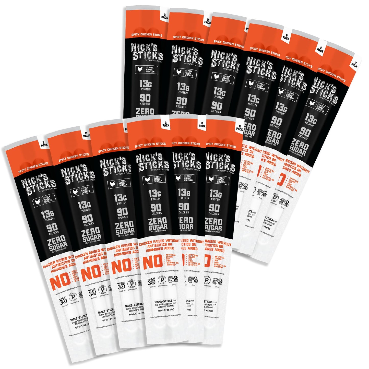 Nicks Sticks Spicy Free Range Clean & Balanced Chicken Snack Sticks | Made in the USA | Gluten Free | Paleo | Keto | Whole30 Ap