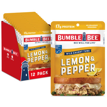 Bumble Bee Lemon & Pepper Seasoned Tuna, 2.5 Oz Pouches (Pack Of 12) - Ready To Eat - Wild Caught Tuna Pouch - 17G Protein Per Serving - Gluten Free