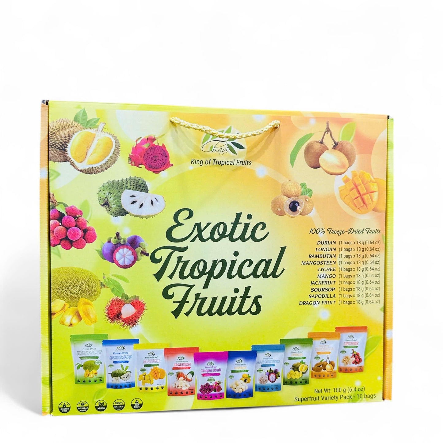 CHAVI Freeze Dried Exotic Tropical Fruits | Pack of 10 | Gift Box - No Added Sugars or Preservatives - Non-GMO, Vegan, Gluten-Fr