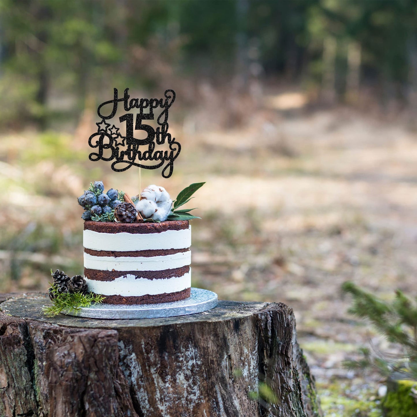 1 Pack Happy 15Th Birthday Cake Topper Black Glitter Mis Quince 15 Cheers To 15 Years Old Birthday Cake Pick For Celebrating 15T