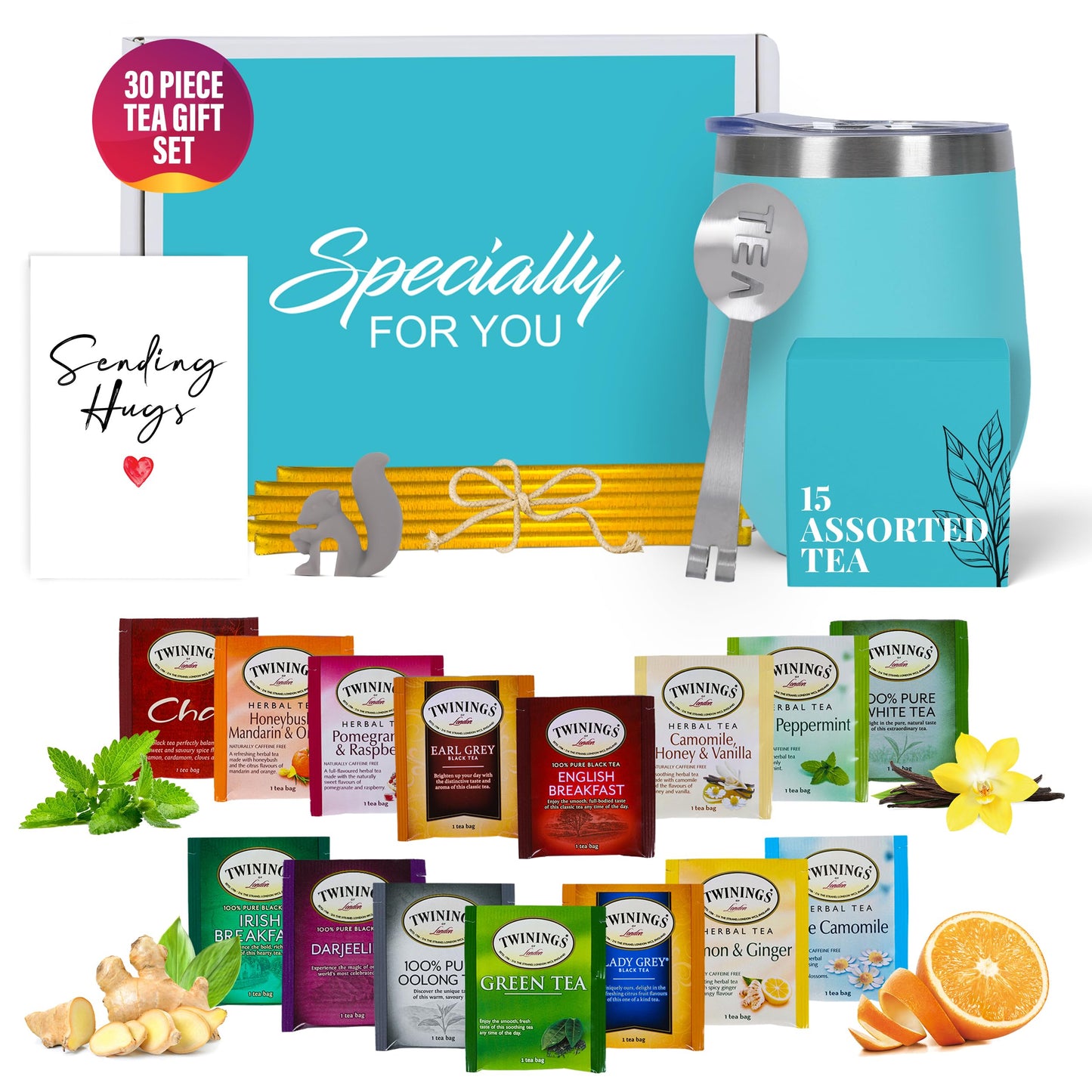 Tea Gift Sets For Tea Lovers - Tea Gift Box - Get Well Care Package With Tea Sampler, Tea Gift Basket (Sending Hug Card)