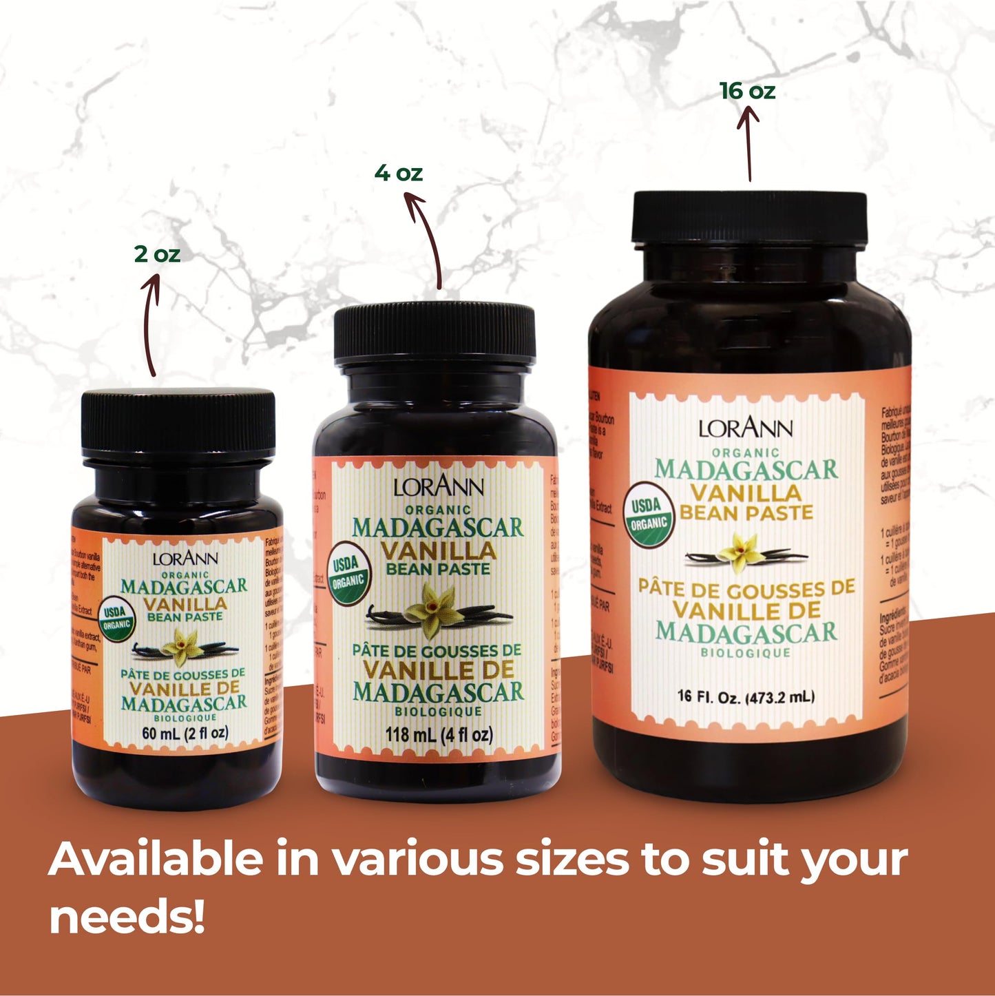 LorAnn Organic Pure Madagascar Vanilla Bean Paste, 2oz, Gluten-Free, Non-GMO, Rich Flavor, Real Seeds, Model 3000-0406B, Brown