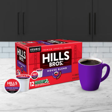 Hills Bros. House Blend Coffee, Single Serve Keurig K-Cup Pods, Dark Roast Coffee, 12-Count Box