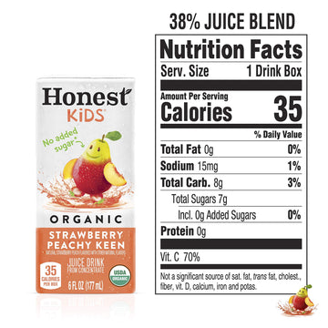 Honest Kids Strawberry Peachy, Organic Juice Drink, 6 Fl Oz Juice Boxes, Pack Of 40, Strawberry Peach, 6 Fl Oz (Pack Of 40)