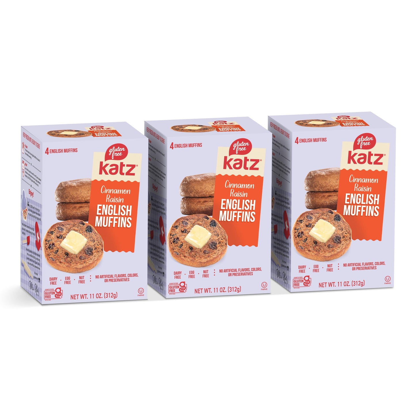 Katz Gluten Free Vegan English Muffins. Cinnamon Raisin. Easy to prepare your vegan Breakfast sandwich. Dairy Free, Egg Free, Nu
