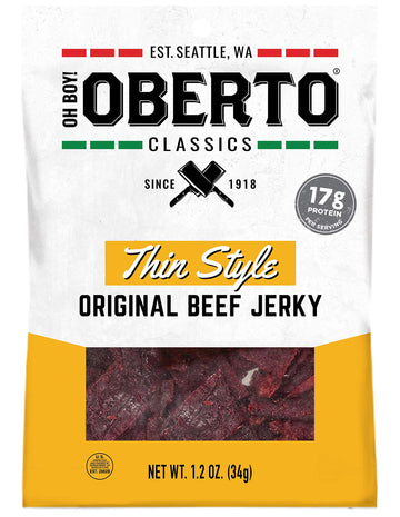 Oberto Classics Thin Style Original Beef Jerky, 1.2 Ounce (Pack of 8) - Savory Snack, High Protein, Gluten-Free, Perfect for On-the-Go