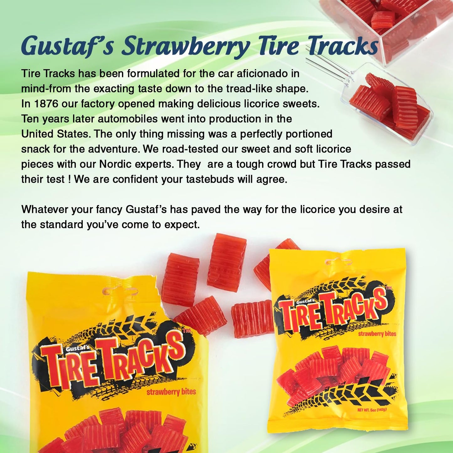 Tire Tracks Strawberry Bites, 2 Pack - 5 Oz Each | Delicious Strawberry Flavored Candy | Imported Chewy Treats - Comes With Rus