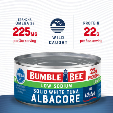 Bumble Bee Low Sodium Solid White Albacore Tuna In Water, 12 Oz Can - Wild Caught Tuna - 22G Protein Per Serving, High In Omega-