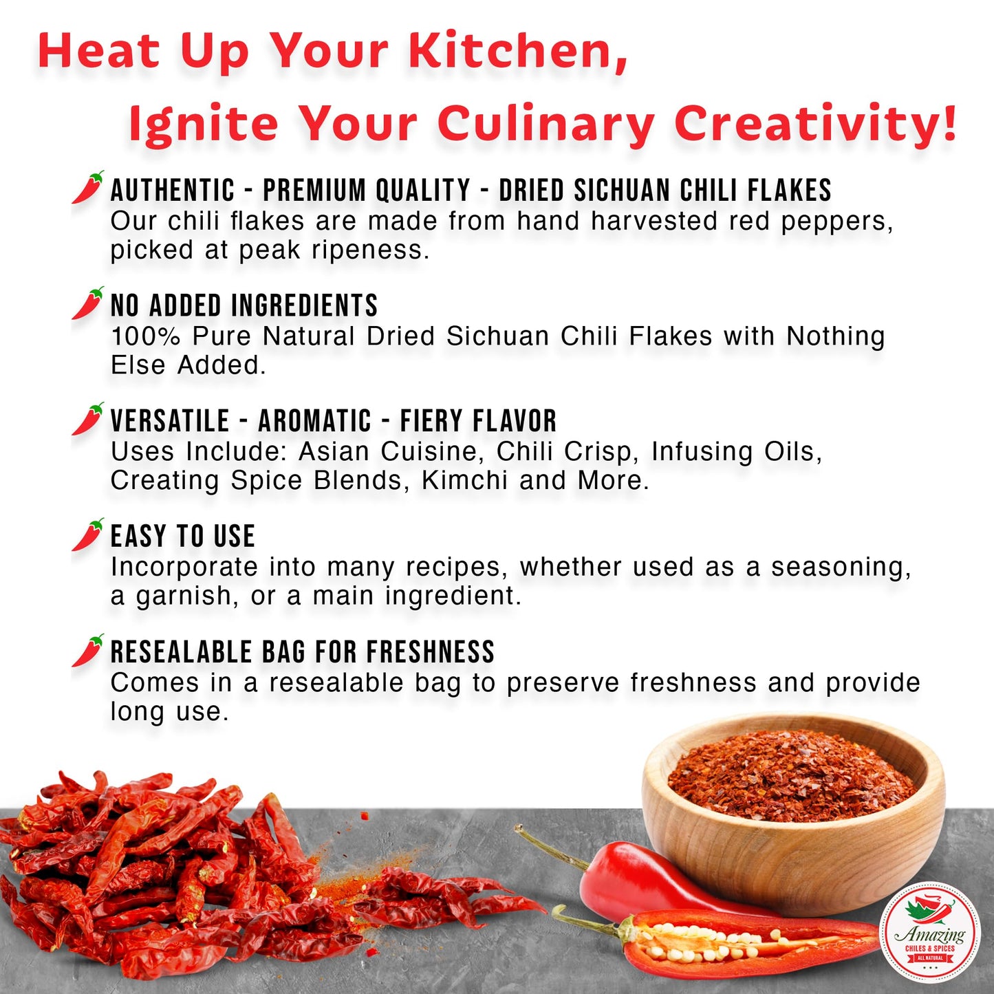 Sichuan Chili Flakes, 8 Oz - Traditional Red Pepper Spices And Szechuan Seasoning For Thai, Korean, Mexican, And Asian Dishes, A