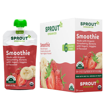 Sprout Organic Baby Food, Stage 4 Toddler Smoothie Pouches, Strawberry Banana & Yogurt, 4 Oz Purees (Pack Of 12)