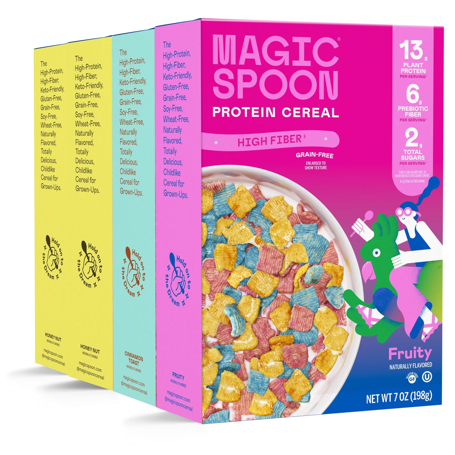Magic Spoon High Fiber Cereal - Plant-Based High Protein Cereals - Low Sugar Snacks & Breakfast - Grain & Gluten Free Low Carb & Keto Friendly - Pack Variety: 2 Honey Nut 1 Cinnamon Toast 1 Fruity