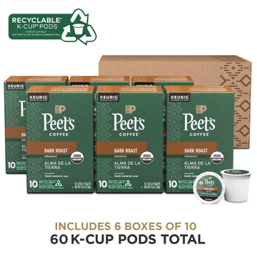 Peet s Coffee, USDA Organic Dark Roast Keurig K-Cup Pods - Alma de la Tierra 60 Count (6 Boxes of 10 Pods)