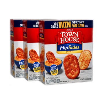 Pretzel Flipsides Original Townhouse Crackers - One Side Pretzel, One Side Cracker - 3 Packs of 9.2 Oz Boxes Bundled with a JFS