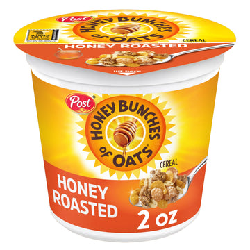 Honey Bunches of Oats Honey Roasted Breakfast Cereal, Honey Oats Cereal with Granola Clusters, Small Cereal Cup Size for Easy On