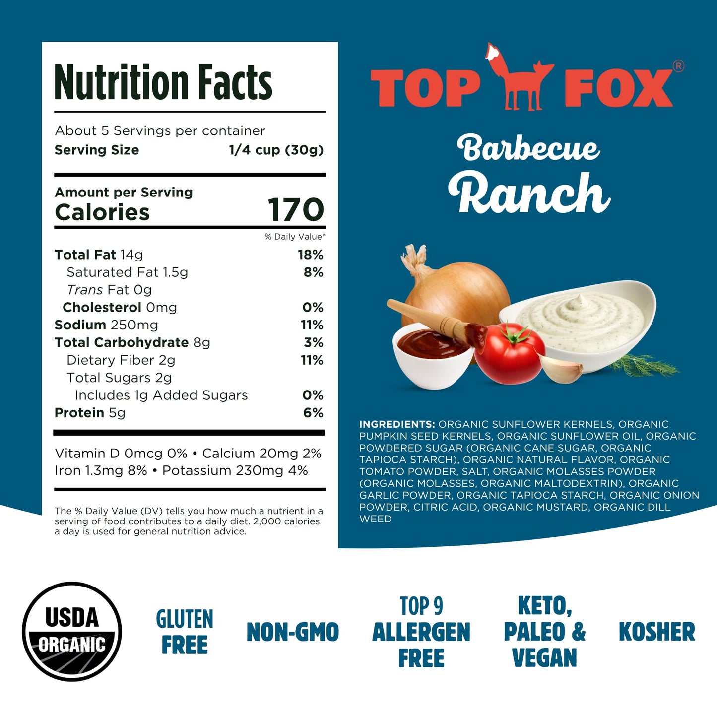 Top Fox Snacks Barbecue Ranch Sunflower Seeds and Pumpkin Seeds To Eat Duo (4 oz, Pack of 6) - Keto Friendly Snacks, Gluten Free