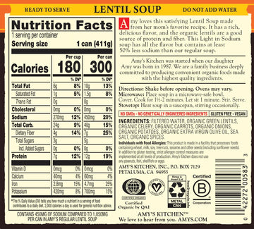 Amy'S Soup, Vegan, Gluten Free, Organic Lentil, Light In Sodium, 14.5 Ounce (Pack Of 6)