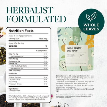 Tea Facto Body Renew* Soursop Tea Bags - Natural Refreshing Soursop Tea With Guanabana Whole Leaves - 50 Bulk Pack