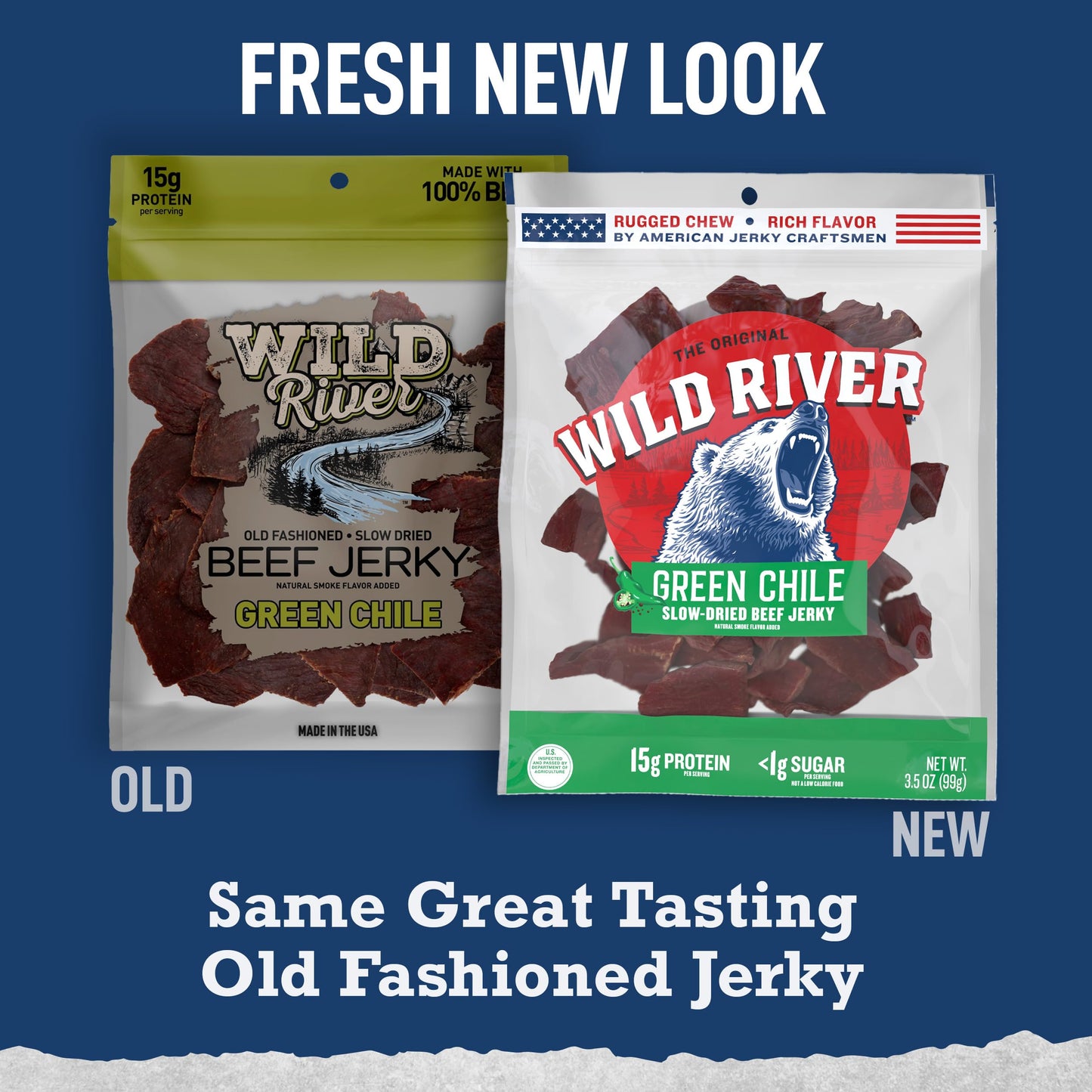 Wild River Green Chile Beef Jerky, Old Fashioned Beef Jerky, Gluten Free, Deliciously Seasoned, Savory Meat Snack For Lunches, R