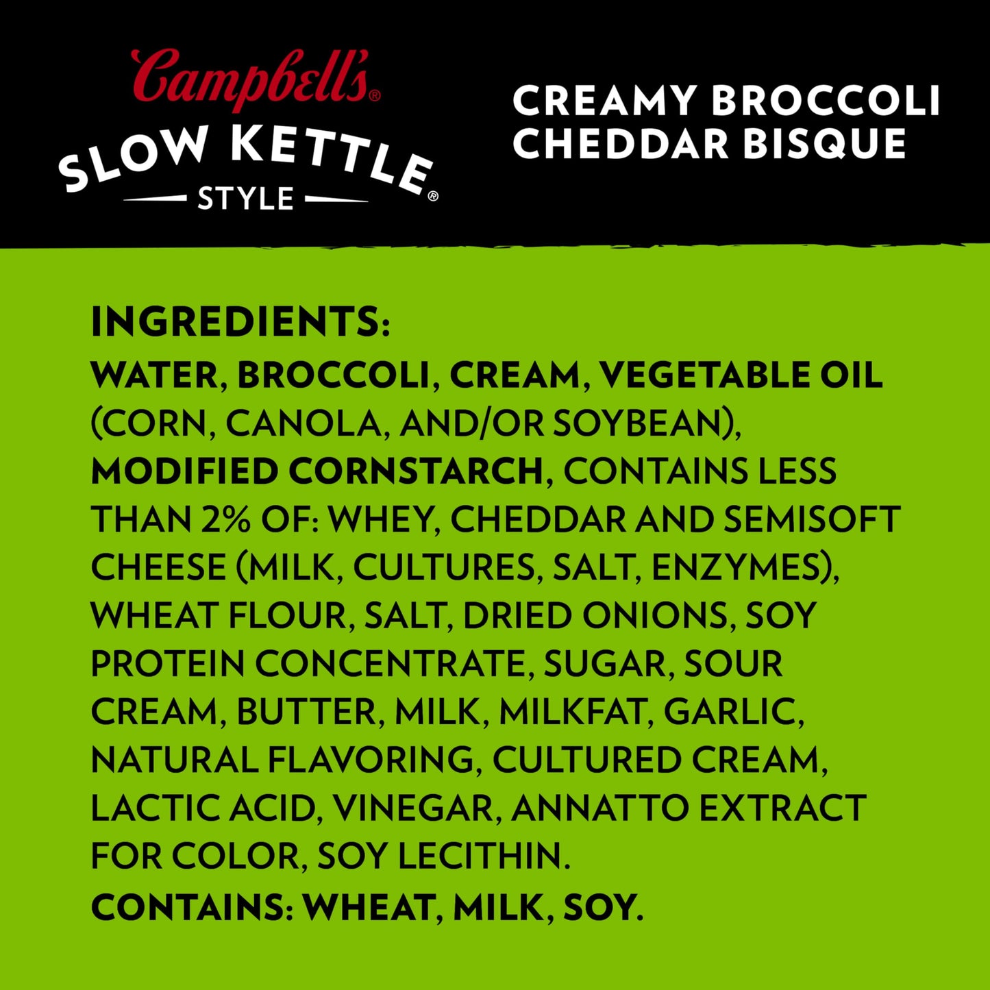Campbell'S Slow Kettle Style Creamy Broccoli Cheddar Bisque, 15.5 Oz Microwavable Bowl