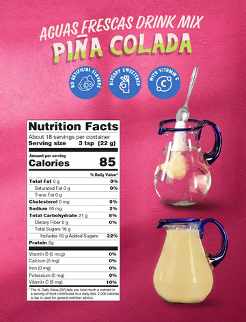 Klass Aguas Frescas |Pina Colada Drink Mix| Flavor From Natural Sources & No Artificial Flavor With Vitamin C (Makes 7 To 9 Quar