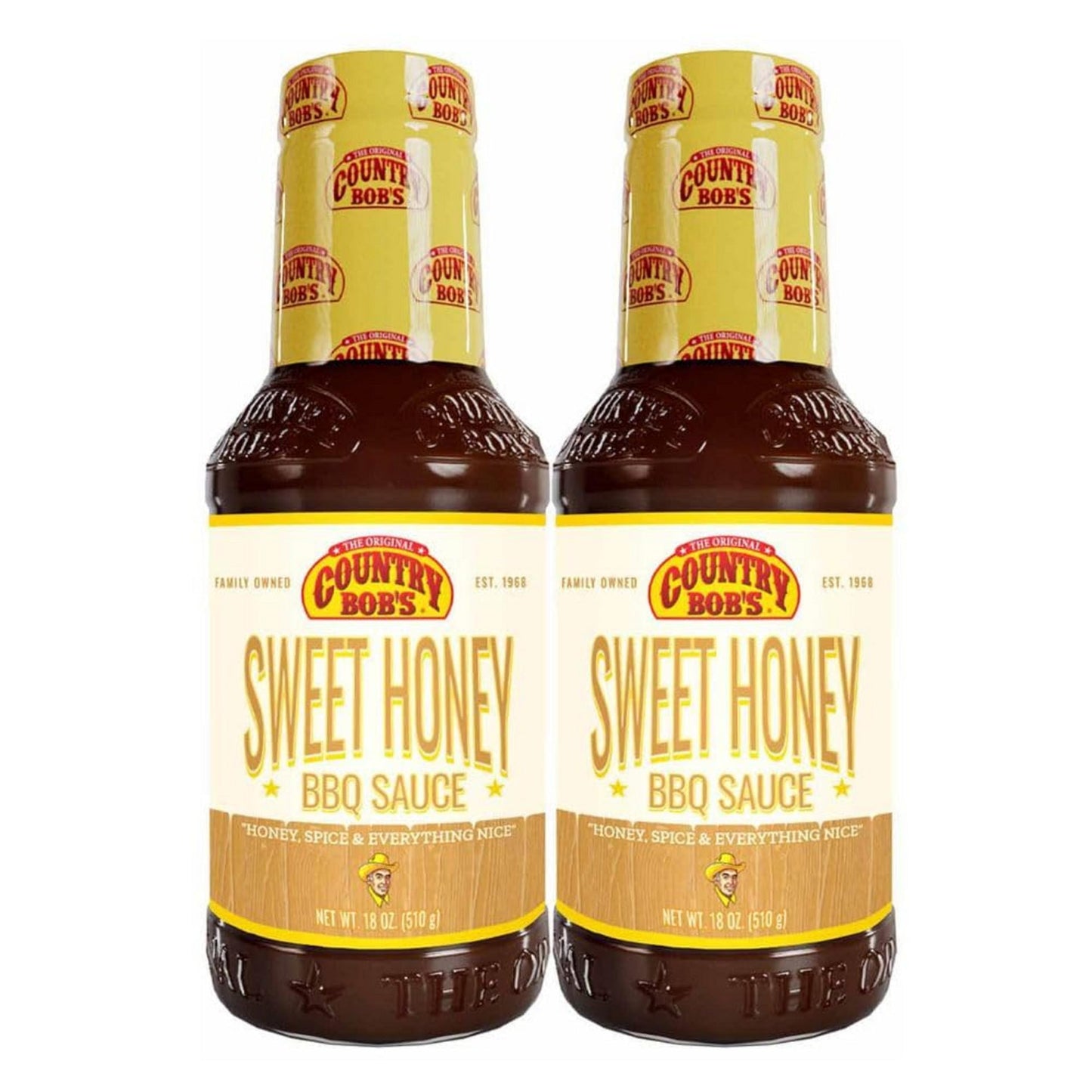 Country Bobs Sweet Honey Barbecue Sauce - Gluten Free BBQ Sauce for Meat & Fish, 18oz, Pack of 2