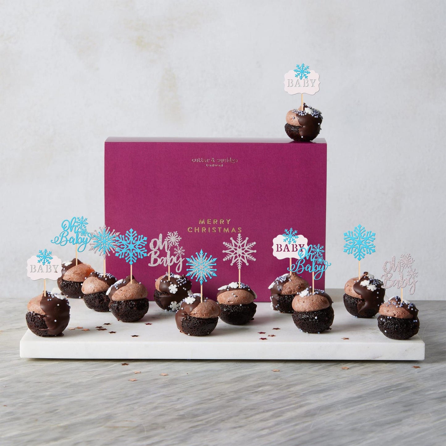 28 PCS Snowflake Oh Baby Cupcake Toppers Glitter Winter Frozen Theme Baby Snowflake Cupcake Picks for Winter Wonderland Gender R