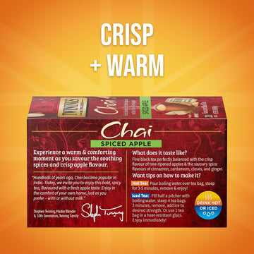 Twinings Spiced Apple Chai Black Tea Individually Wrapped Bags, 20 Count (Pack of 6), Sweet, Savoury Spices, Caffeinated, Enjoy