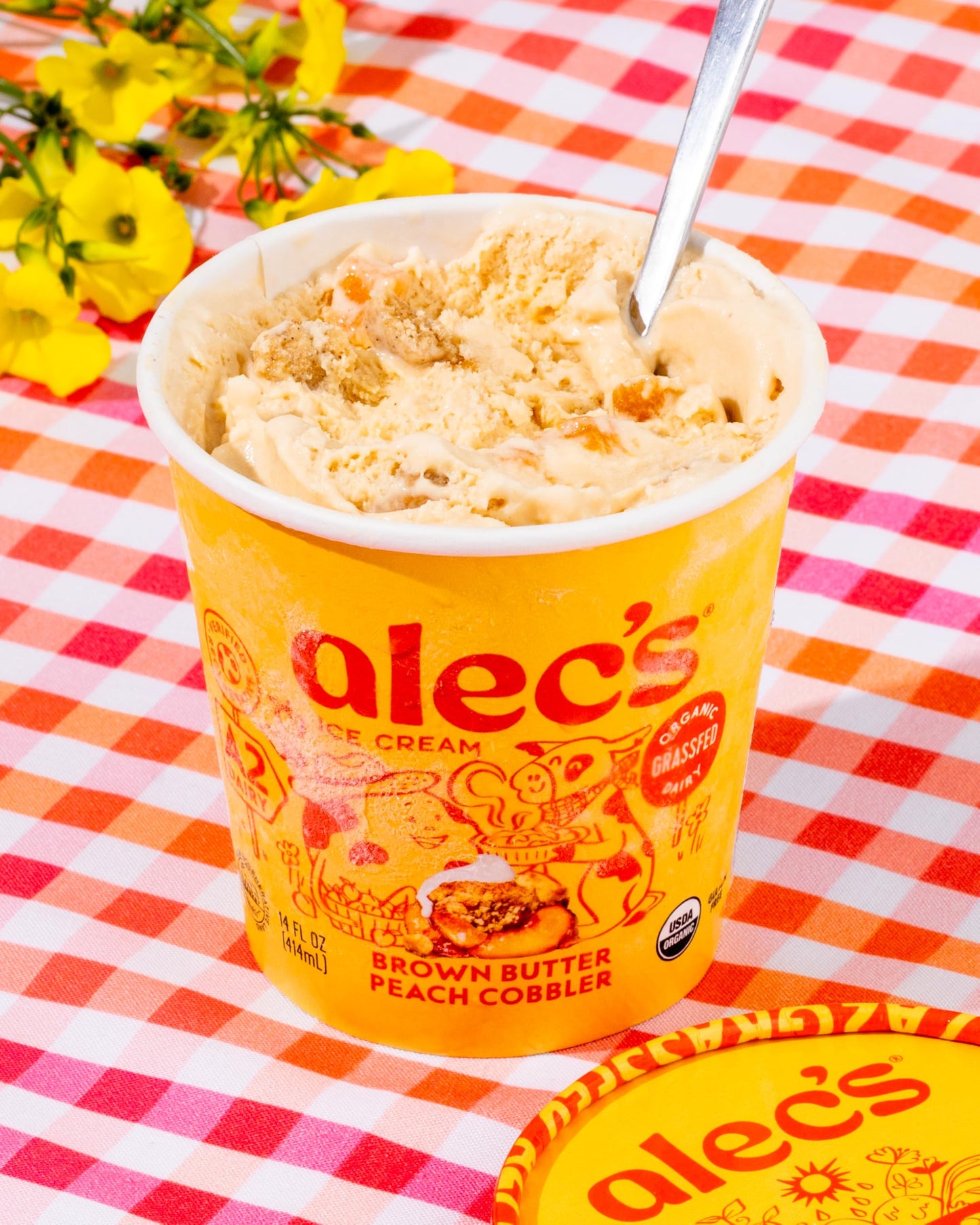 Alecs Brown Butter Peach Cobbler Organic Ice Cream - Grassfed, Regenerative A2 Dairy, 14 oz
