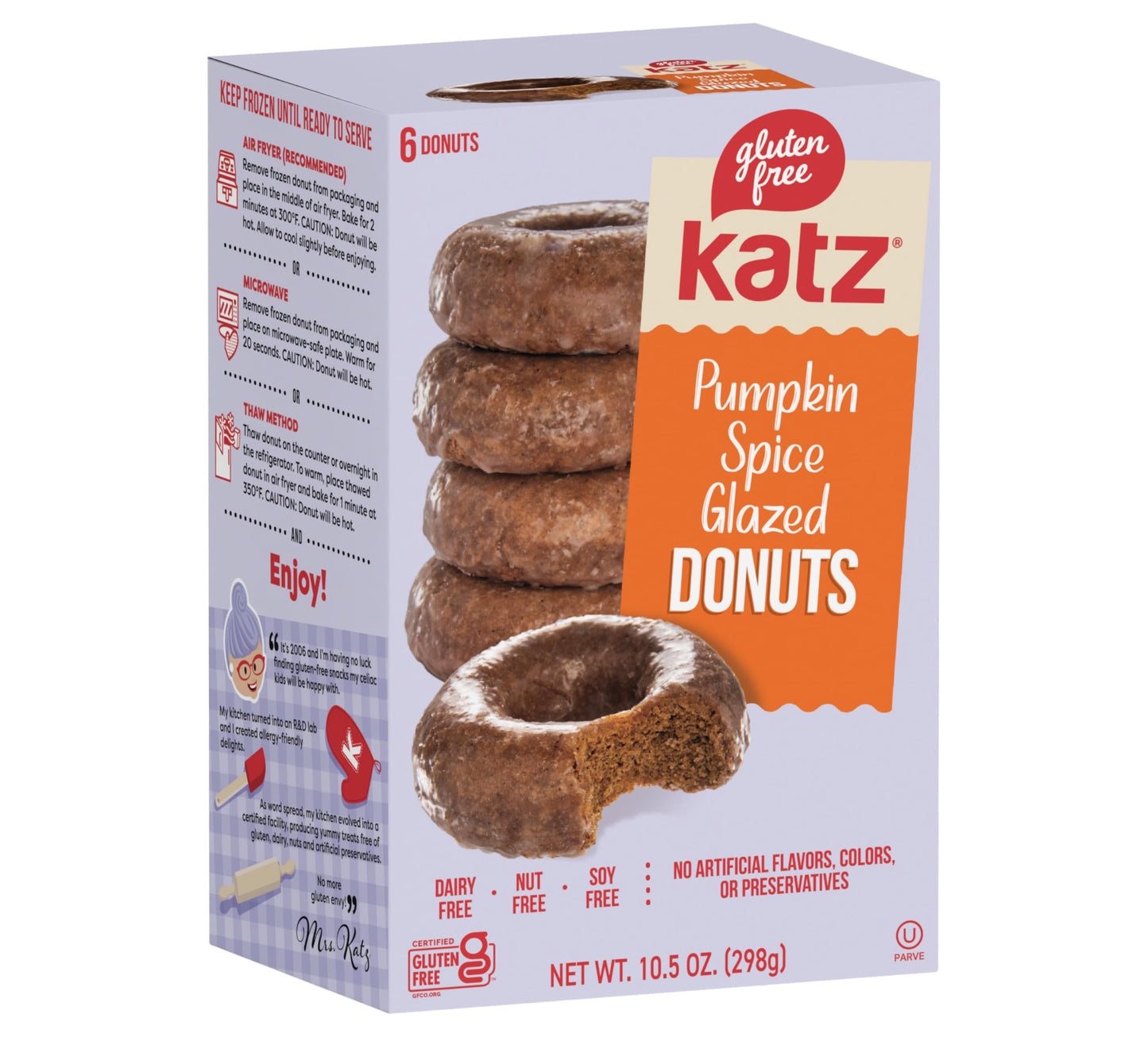 Katz Gluten Free Pumpkin Spice Glazed Donuts.Free of Dairy, Peanuts, Tree Nuts, and Sesame, No Artificial Color 10.5oz (1pk)