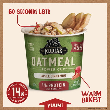 Kodiak Cakes Instant Protein Apple Cinnamon Oatmeal In A Cup, 2.12Oz (Pack Of 12)