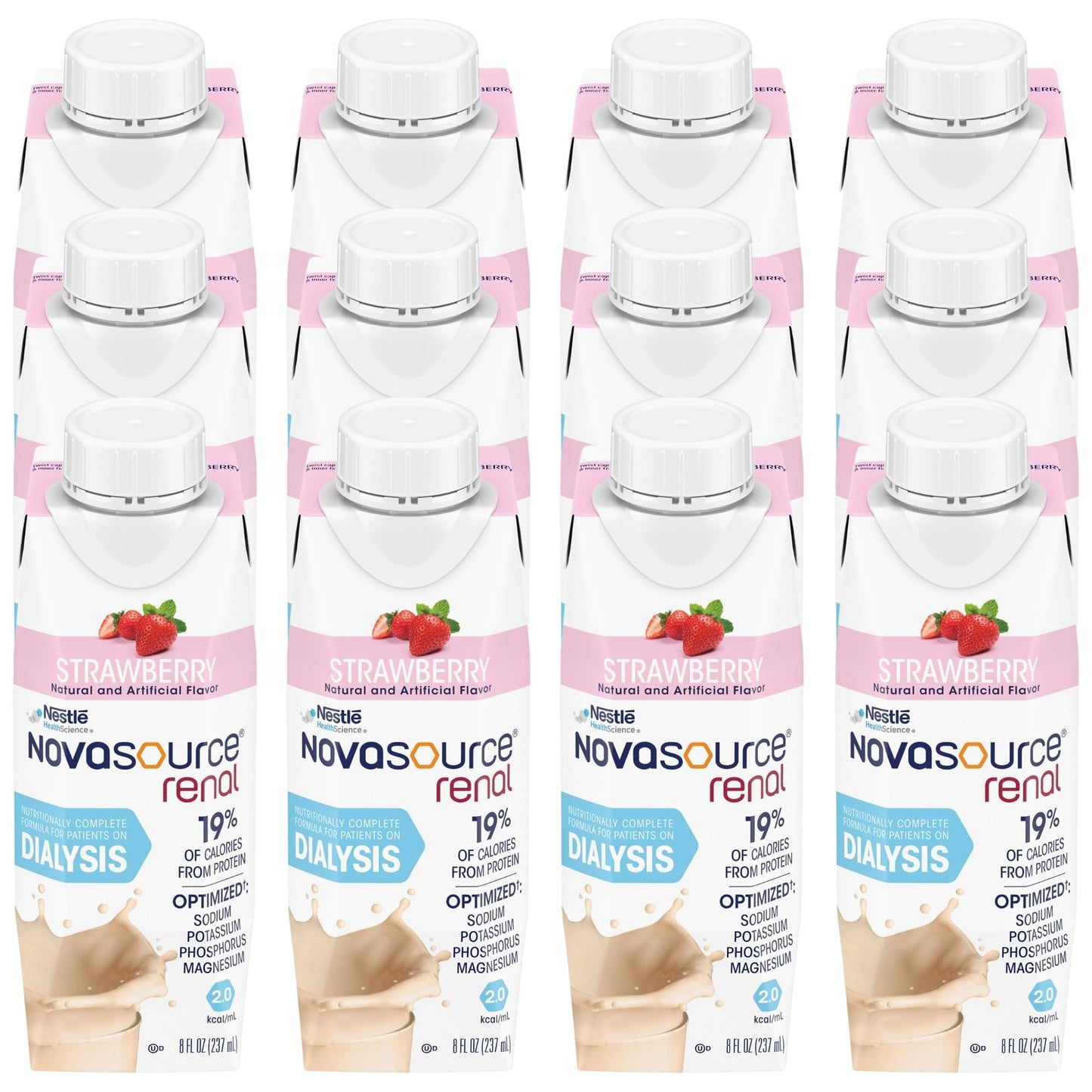 Nestle Novasource Renal Nutritionally Complete Formula Strawberry 8 oz Carton, 12 Count