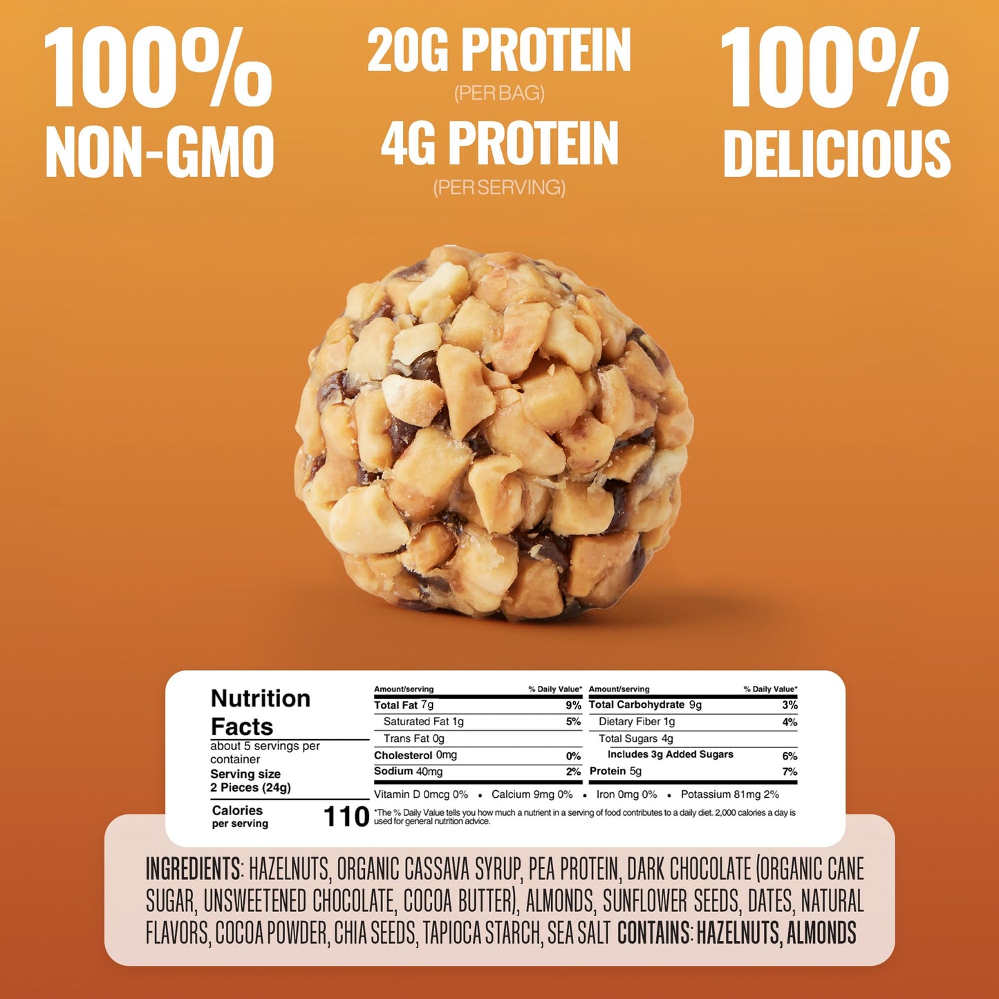 The Gluten Free Brothers Dark Chocolate Hazelnut Bites - Grain Free Protein Balls - Non Gmo, Soy Free, Vegan - Paleo Friendly Sn