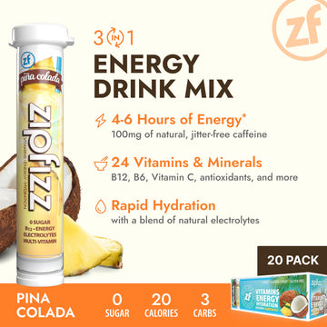 Zipfizz Daily Energy Drink Powder, Sugar-Free Electrolyte, 20 Pack, 0.39 Ounce Each, Pina Colada Flavor