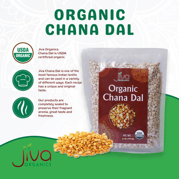 Jiva Organic Chana Dal Indian 4 Pound Bag - Non-Gmo Pesticide Free Premium Quality Yellow, 64 Oz