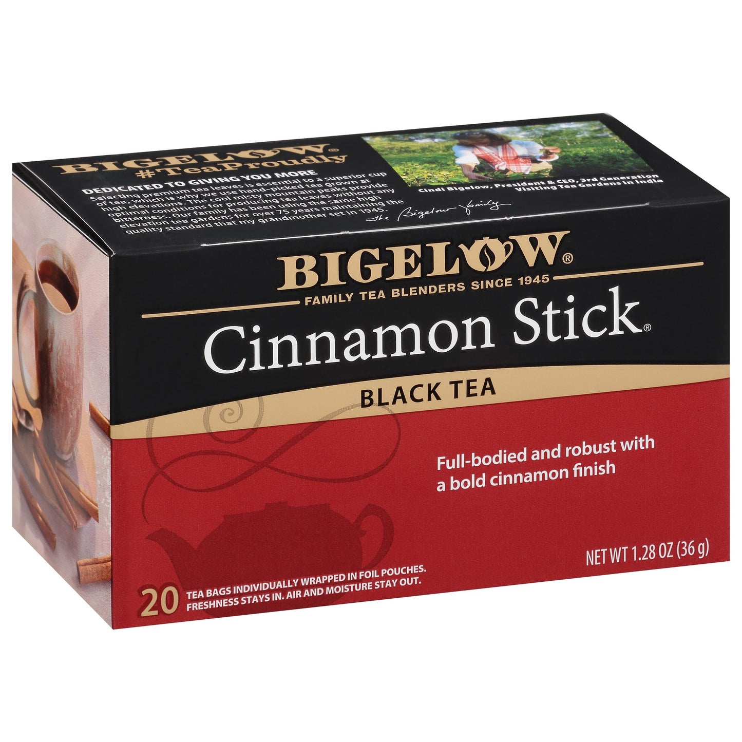 Bigelow Tea Cinnamon Stick Black Tea, Caffeinated Tea With Cinnamon, 20 Count Box (Pack Of 6), 120 Total Tea Bags