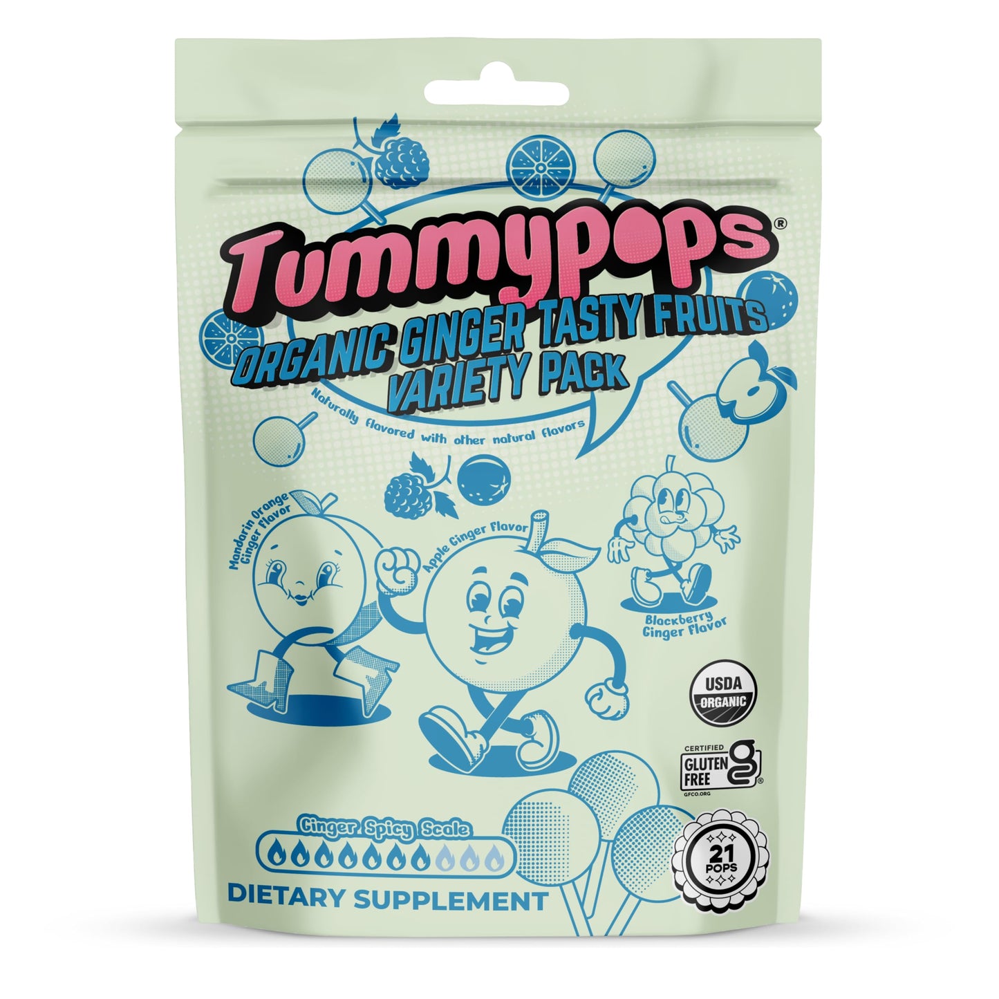 tummy drops Organic Ginger Tummypops Tasty Fruits Variety Pack Ginger Lollipops (Mandarin Orange, Apple & BlackBerry)