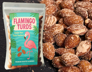 Flamingo Turds Premium Almonds: Exquisite Vibrant Tropical Delight, Expertly Roasted For Flamingo Lovers, Perfect For Unique Par