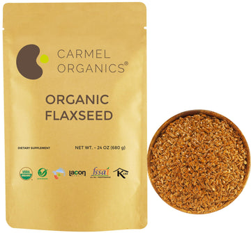 Organic Flax Seeds Whole 24 Ounce or 680 g (1.5 Lb) | Non GMO | Kosher | USDA Certified Organic | By Carmel Organics | Unroasted