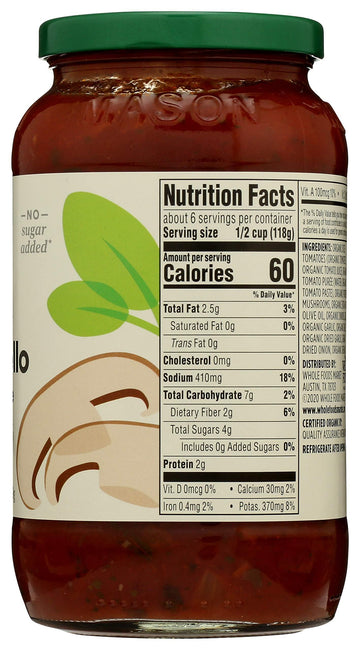 365 by Whole Foods Market, Organic Portobello Mushroom Pasta Sauce, 25 Ounce